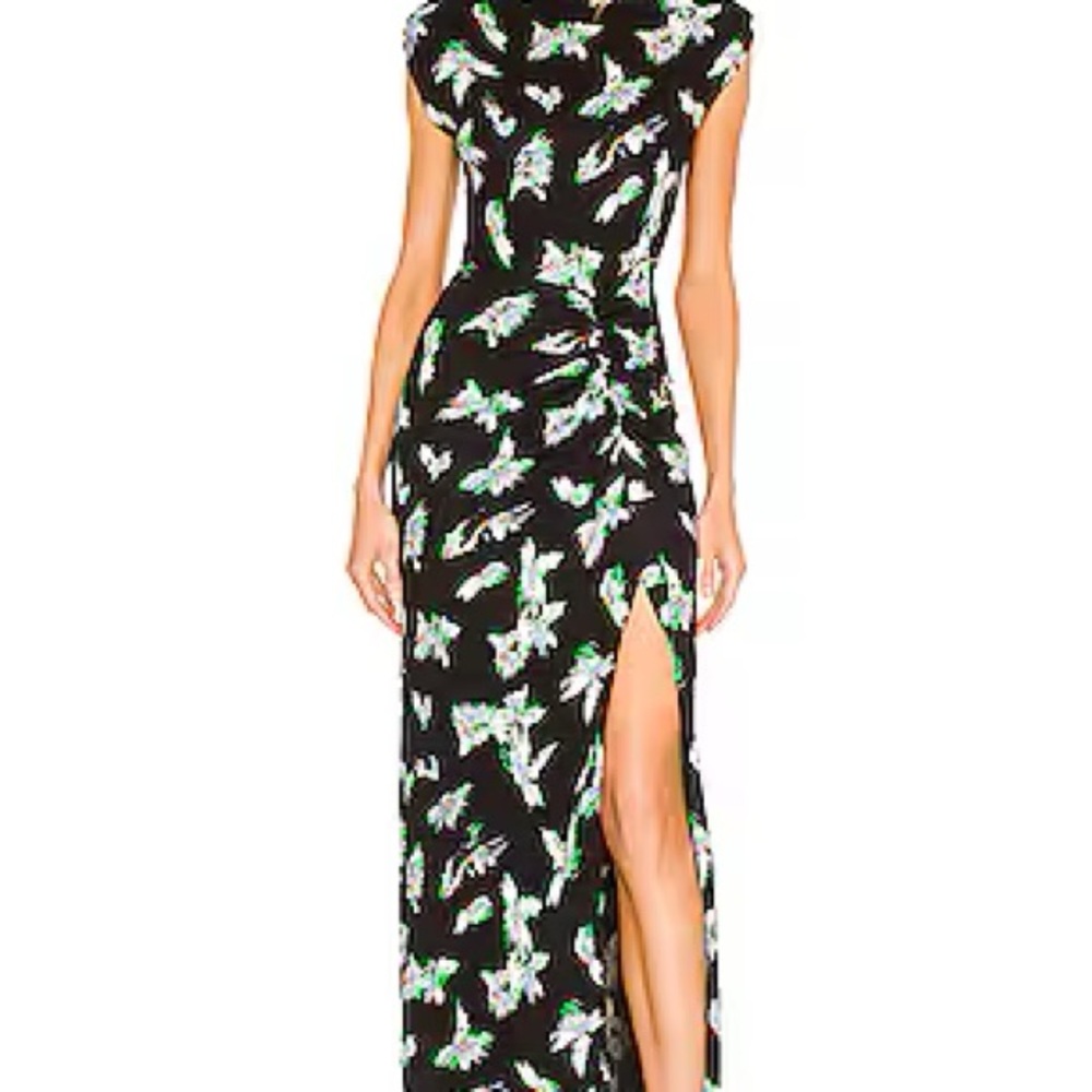Diane Von Furstenberg Black and Green Floral Maxi Dress